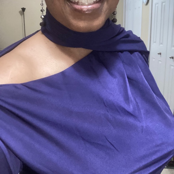 Eloquii Scarf Neck Fringe Dress, Purple, Size 16 NWT - Picture 11 of 16